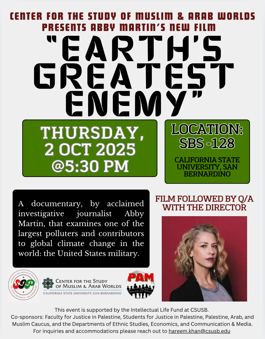 "Earth's Greatest Enemy" film screening with Abby Martin 