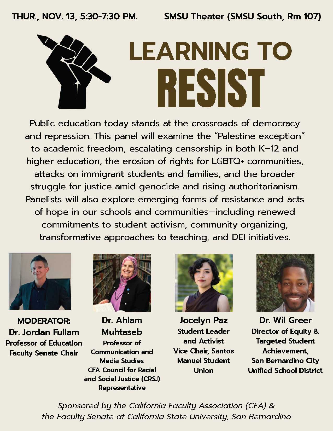 Learning to Resist event flyer
