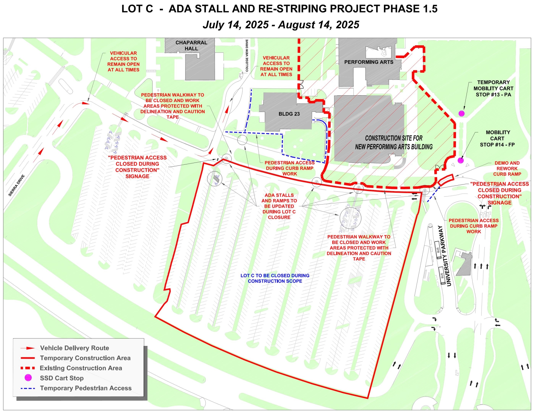 CSUSB map depicting areas of construction. 