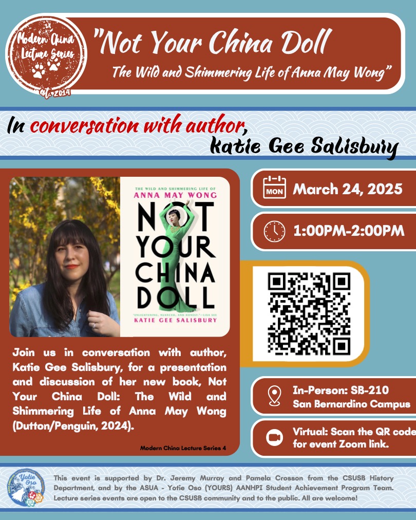 Modern China Lecture Series flyer for Anna May Wong talk on March 24