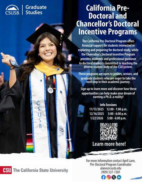 Upcoming California Pre-Doctoral and Chancellor's Doctoral Incentive Programs information sessions