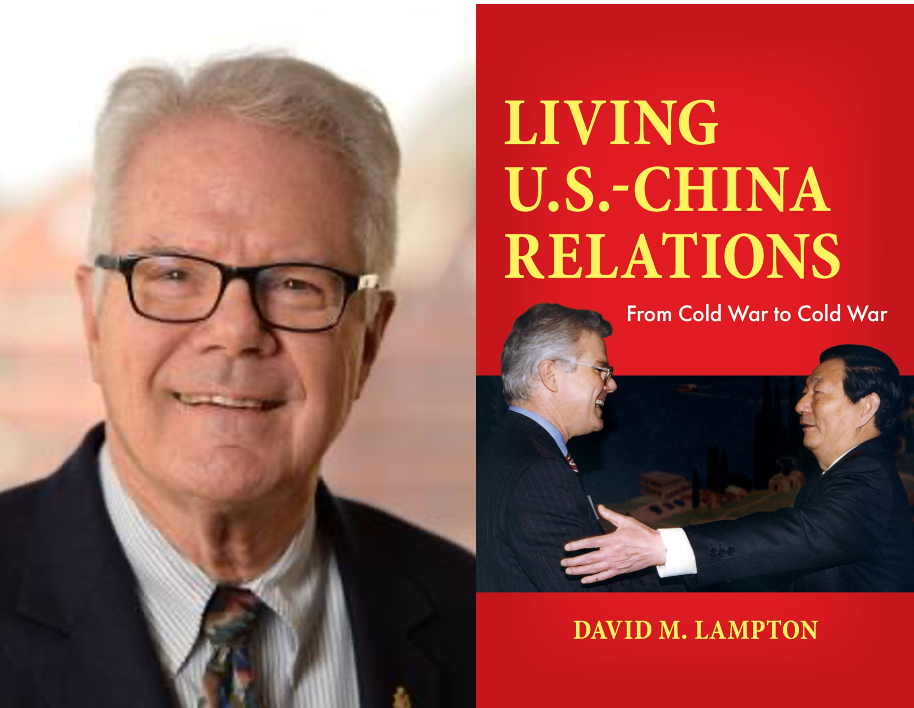 David M. Lampton and book cover for "Living US-China Relations"