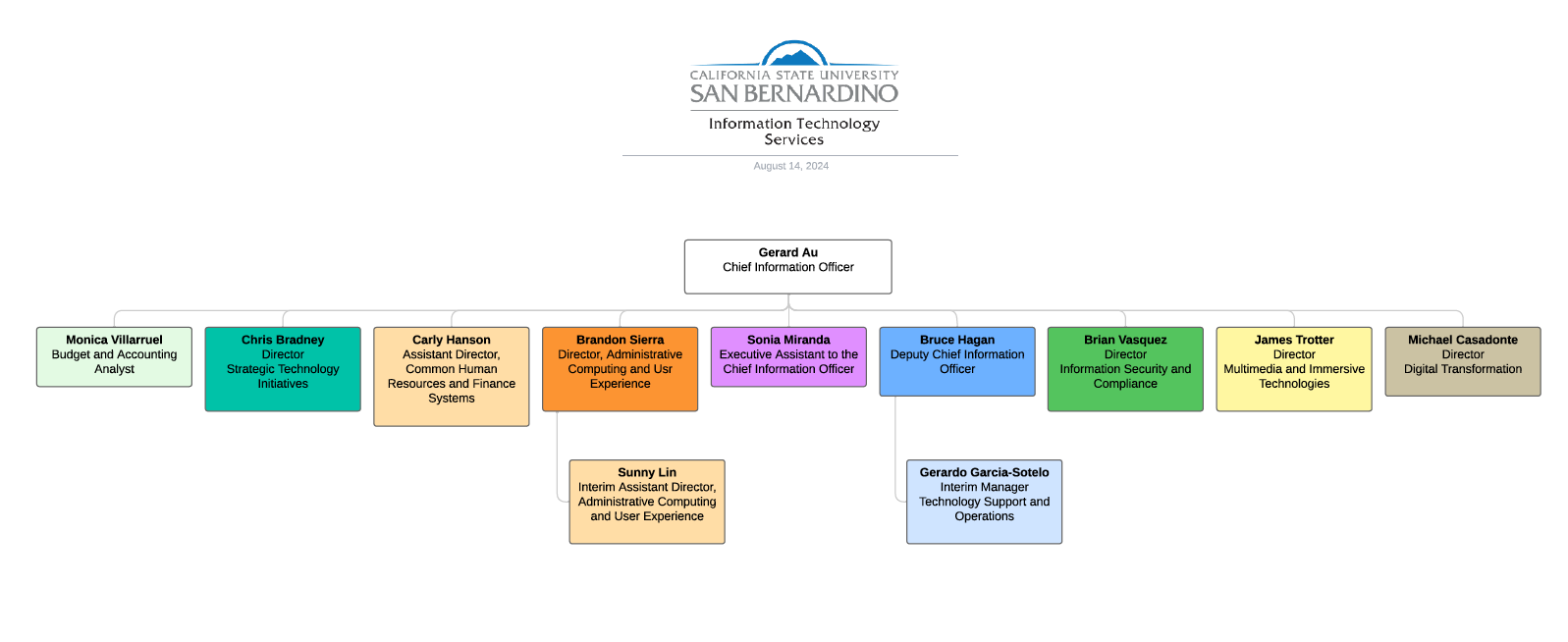 Organizational Chart for Information Technology Services showing reporting structure
