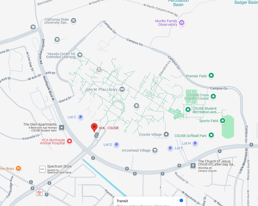 Map of CSUSB Transit Center