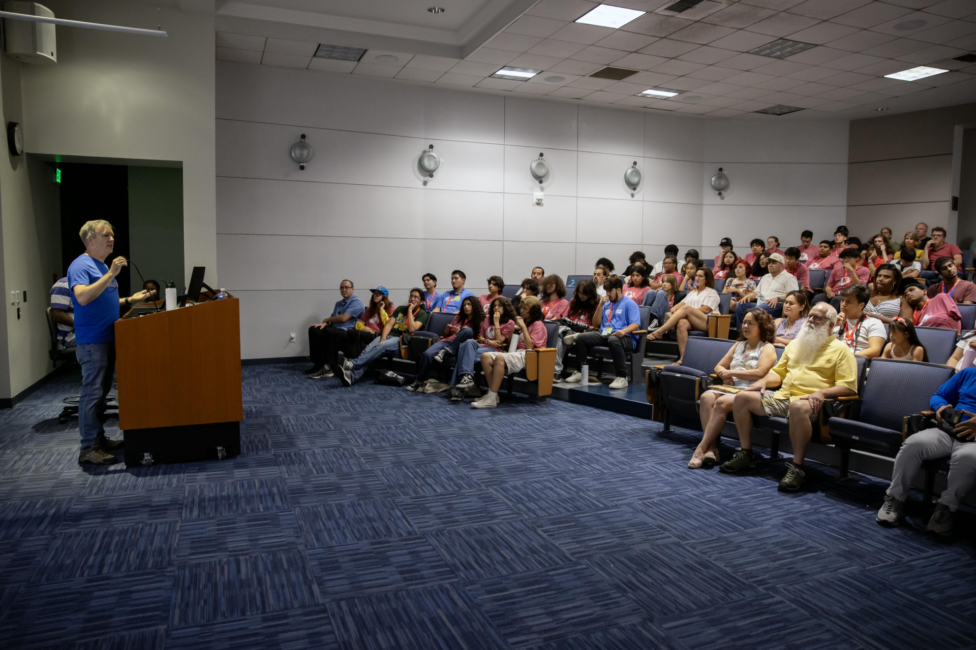 Professor giving camp orientation