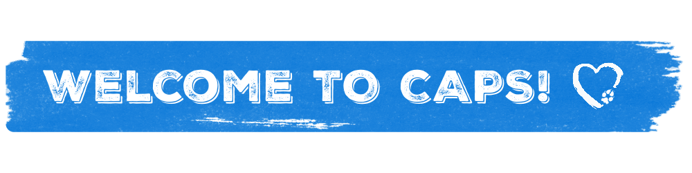 Blue banner with "WELCOME TO CAPS!" in white text and a heart symbol.