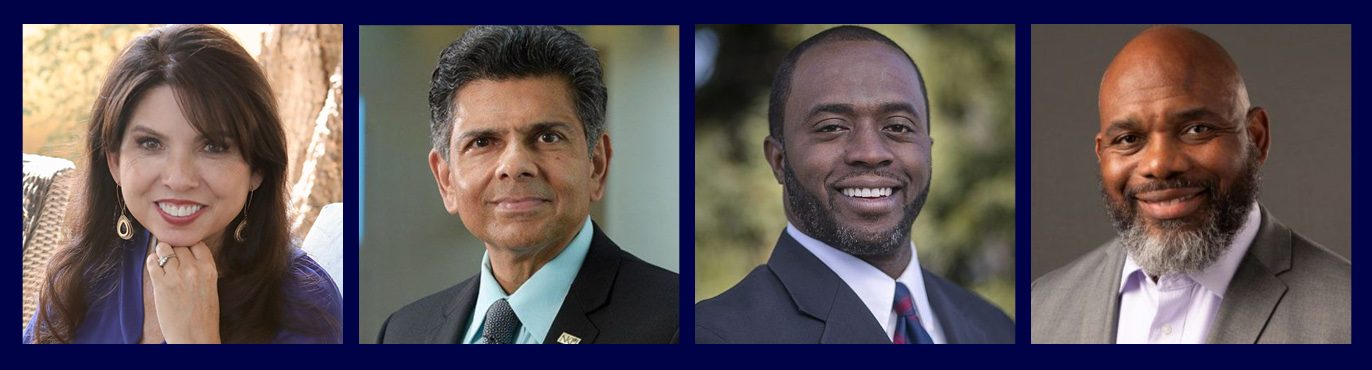 From left, Educational Leadership Summit keynote speakers Robin Avelar La Salle, Ashish Vaidya, Tony Thurmond and Gordon Amerson.