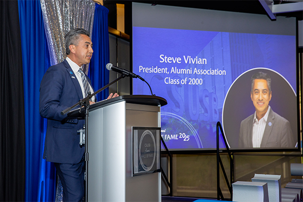 Steve Vivian, CSUSB alumnus and Alumni Association president, spoke at the 2025 Hall of Fame Awards ceremony.