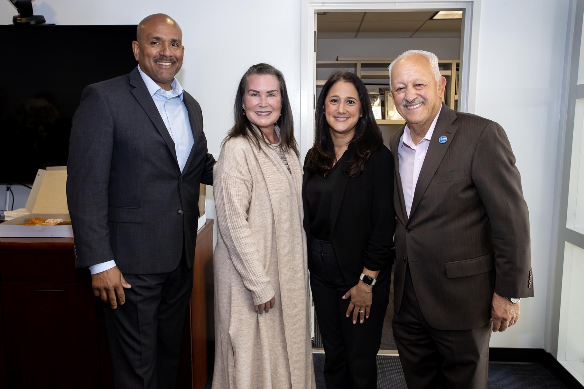 CSUSB Provost Rafik Mohamed, Rachel Estrada, College of Social and Behavioral Sciences Dean Christina Hassija and university President Tomás D. Morales.