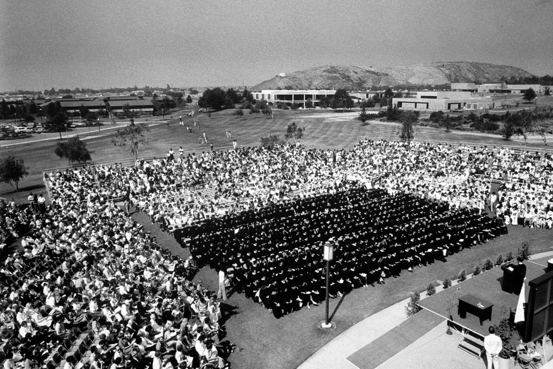 Commencement ceremonies in the 1970s took place outdoors