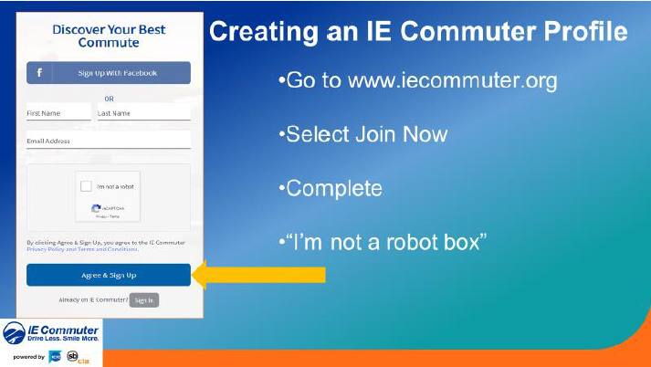 Go to iecommuter.org to create an account