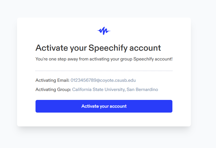 Speechify Activate your account link