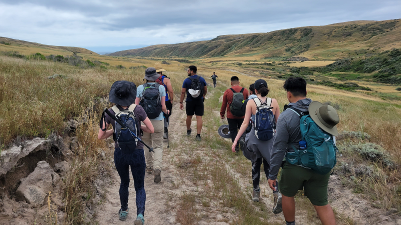 students on a hike