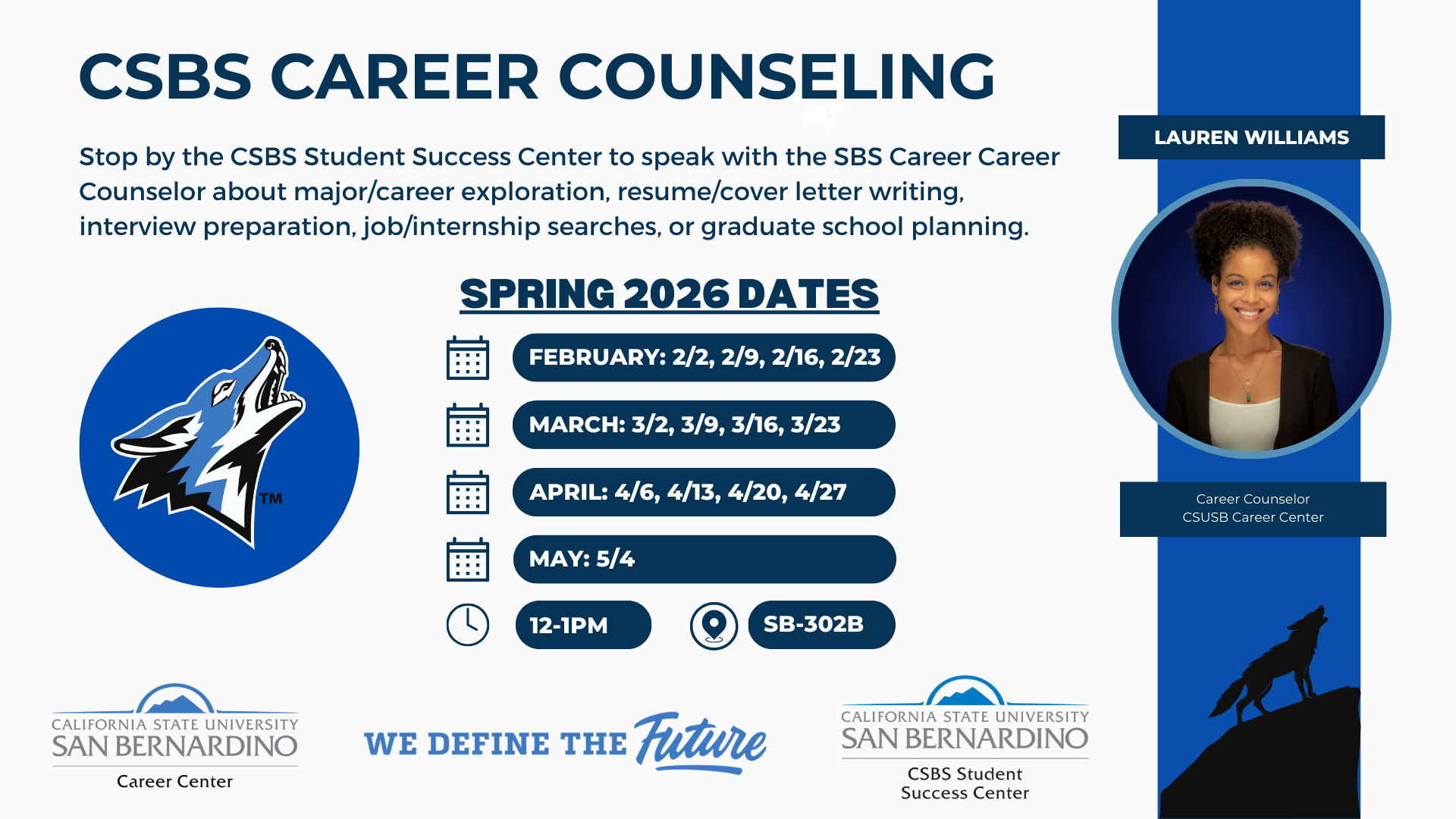 CSBS Career Counseling Flyer for Spring 2026