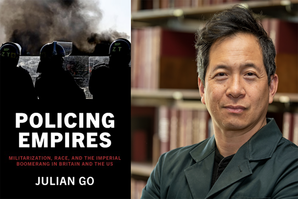 Event flyer with cover if Julian Go's book (left) and photo of Julian Go,