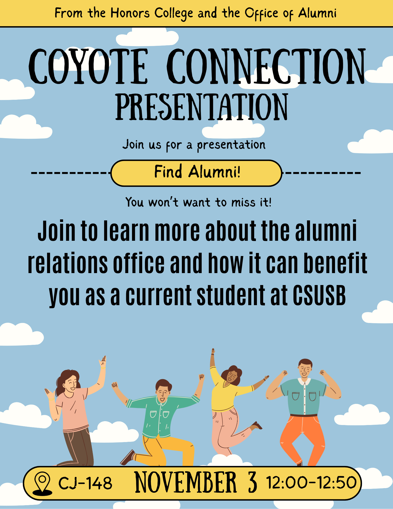 Flyer for Office of Alumni Coyote Connection Presentation