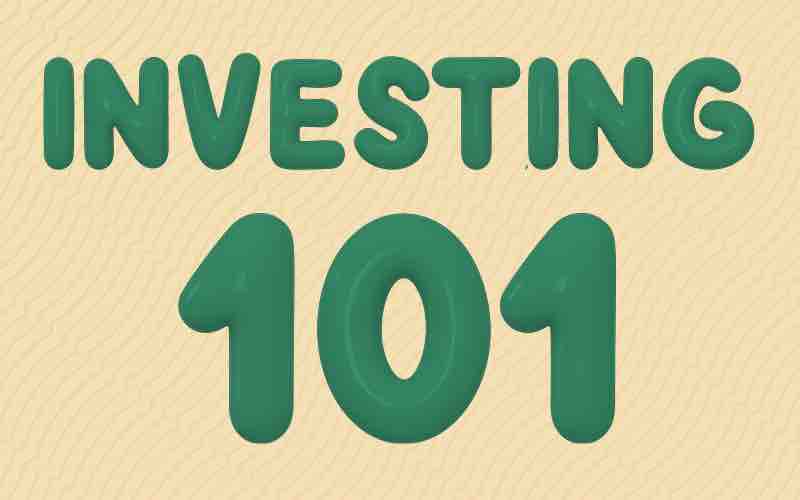 A minimalist graphic reading “Investing 101” in large, rounded green lettering on a light beige, subtly textured background.