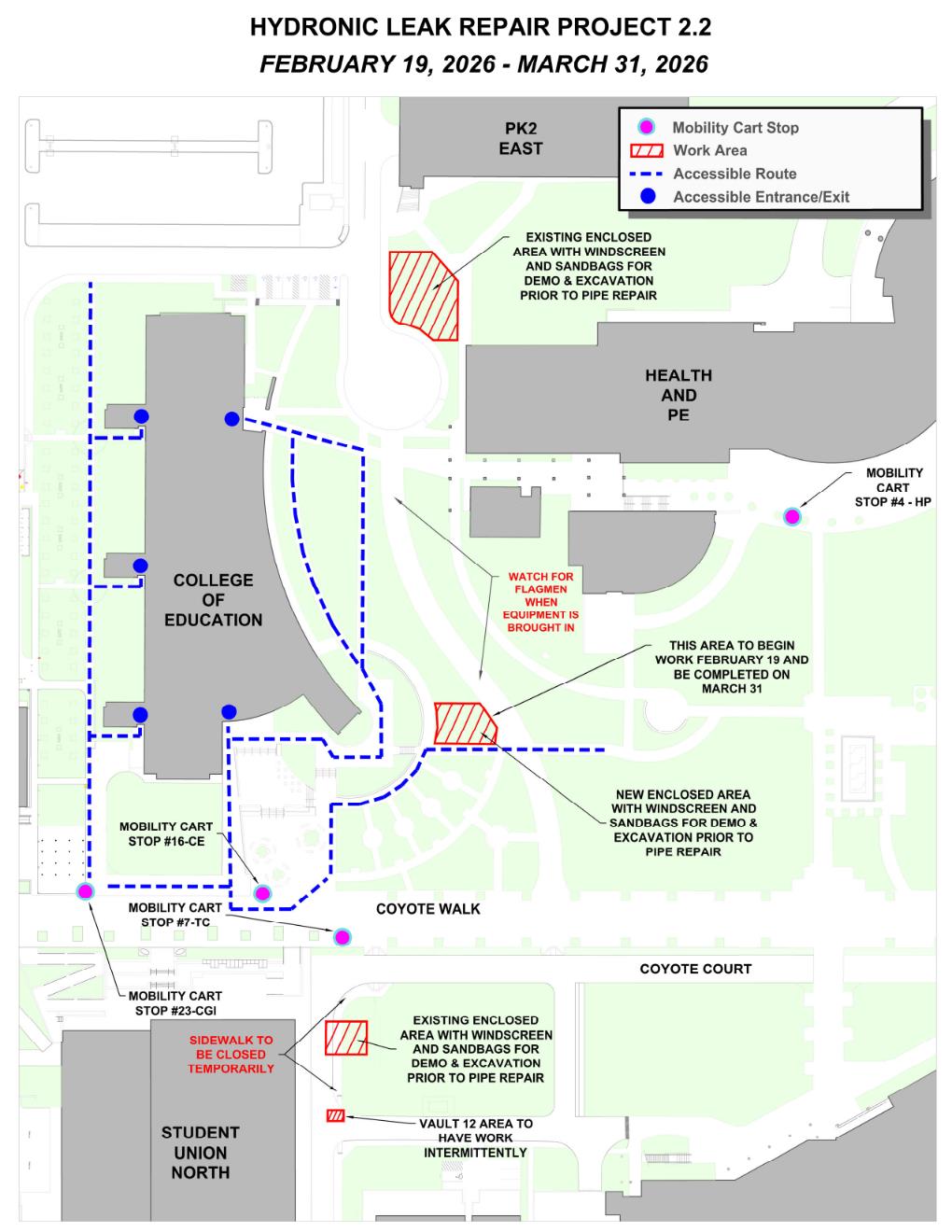 Campus map depicting areas of construction. 