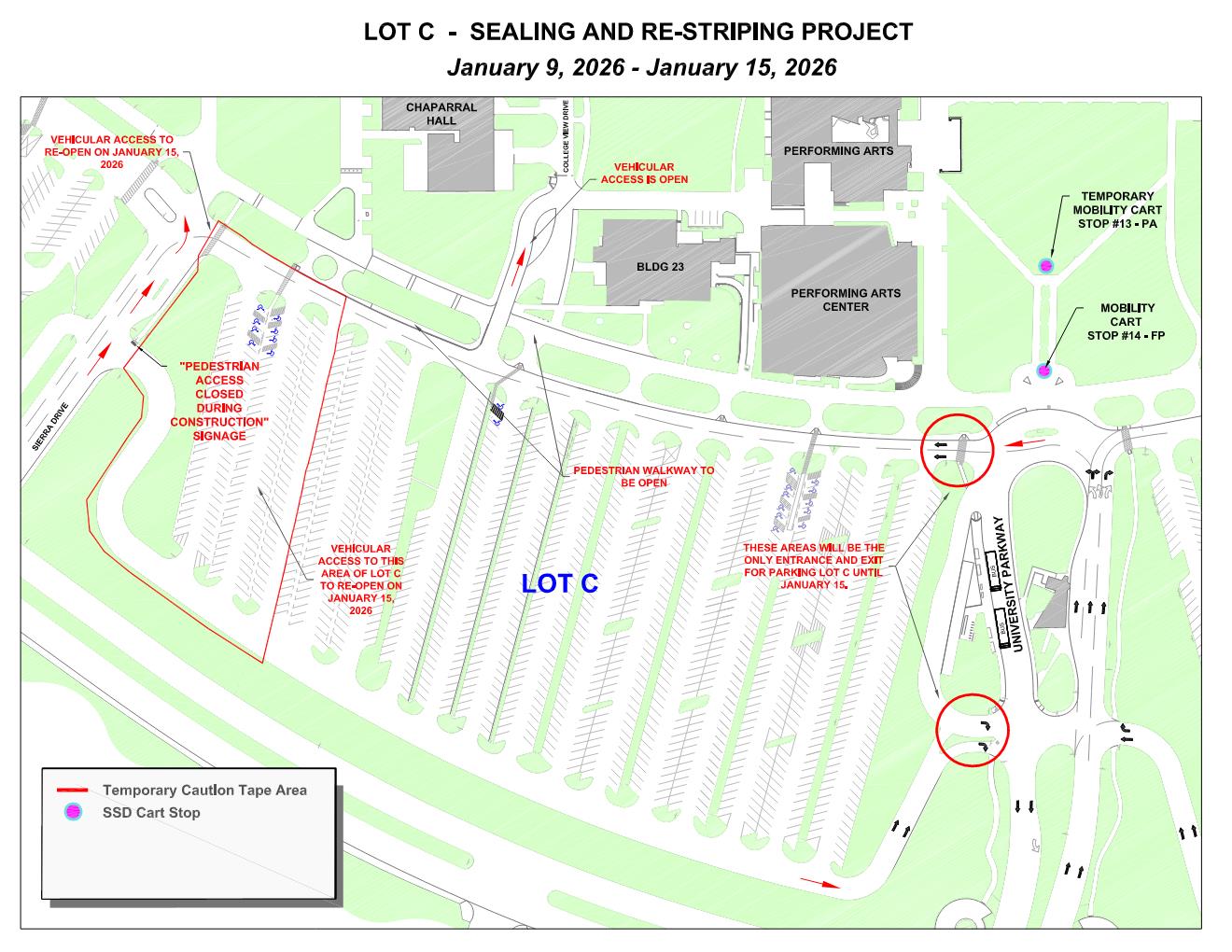 Campus map depicting areas of construction. 