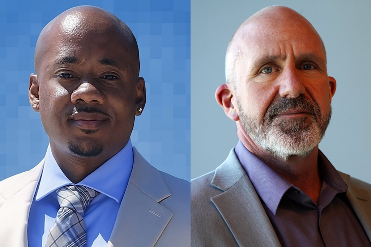 Cal State San Bernardino student Brett May (left) and restorative justice practitioner Gunner Johnson