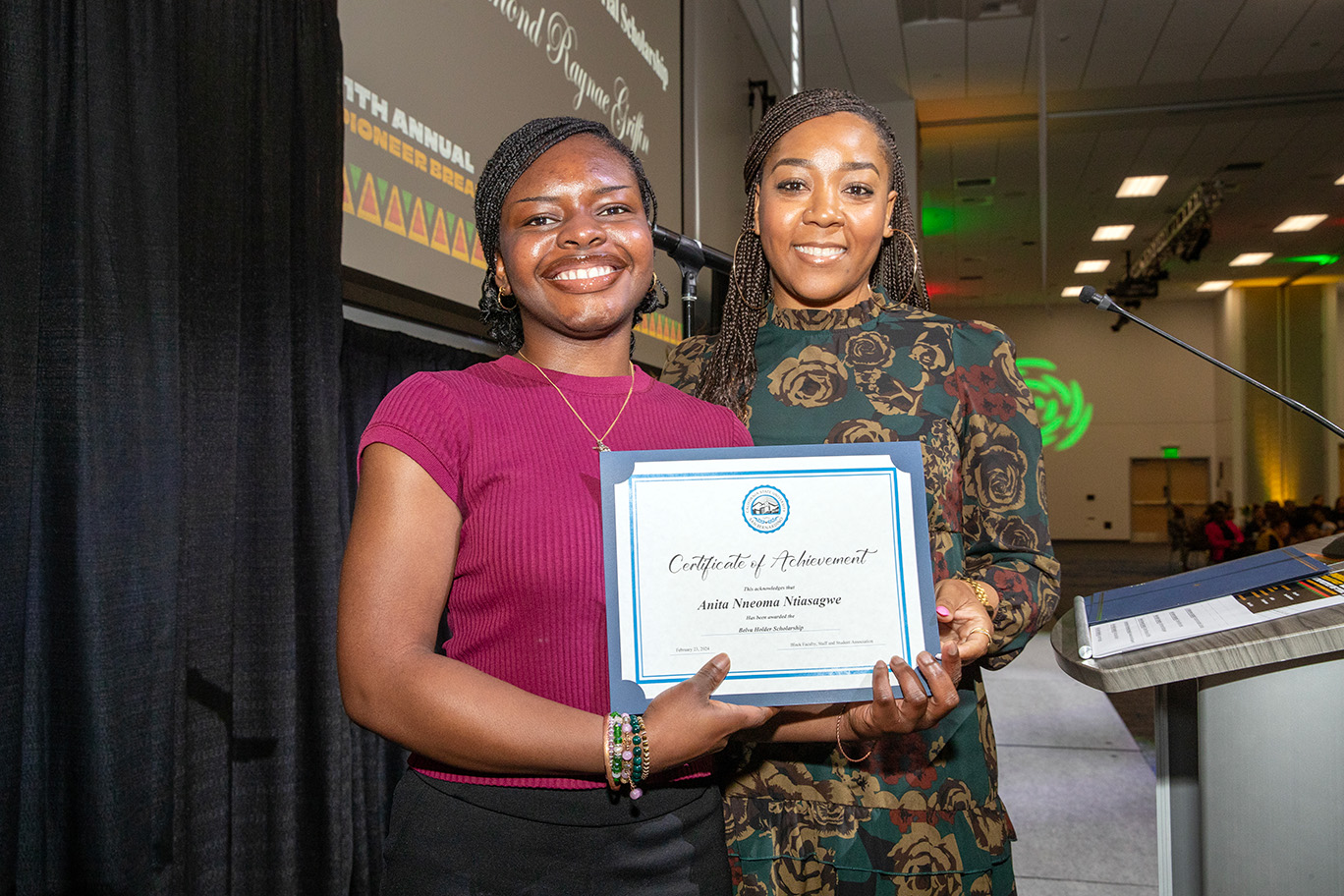 Student receiving a scholarship