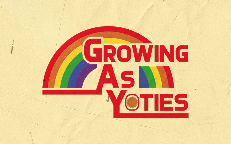 a yellow background with a rainbow and the title "Growing as Yoties" in bold red.