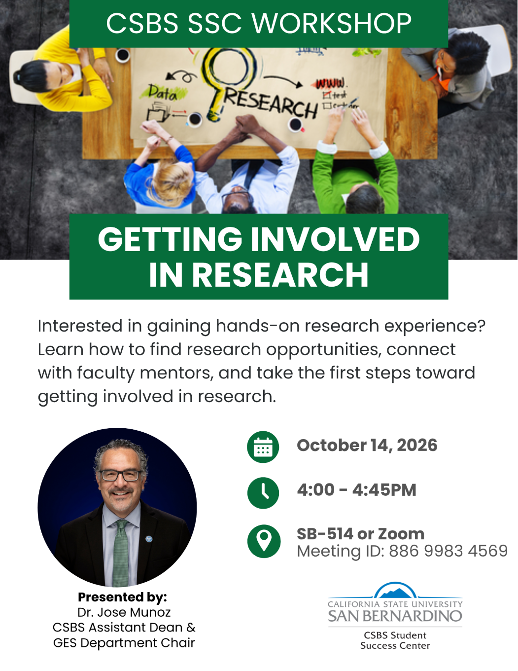 CSBS SSC Flyer for Getting Involved in Research Workshop 