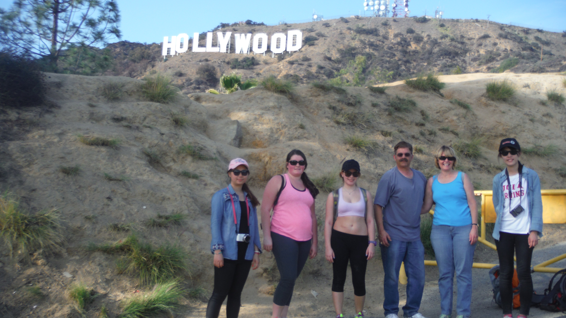 group hiking near Hollywood sign