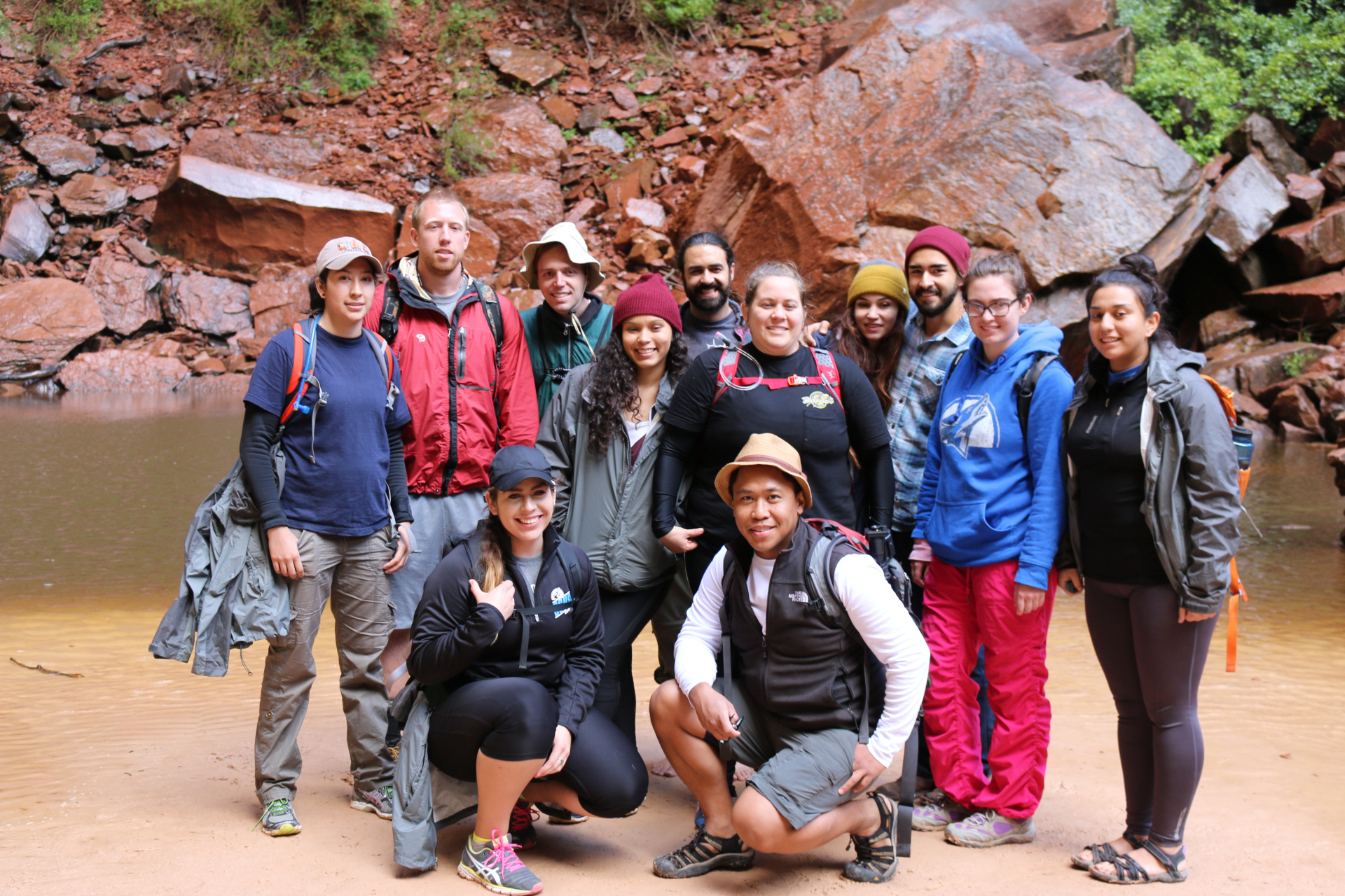 group standing by river in Zion NP