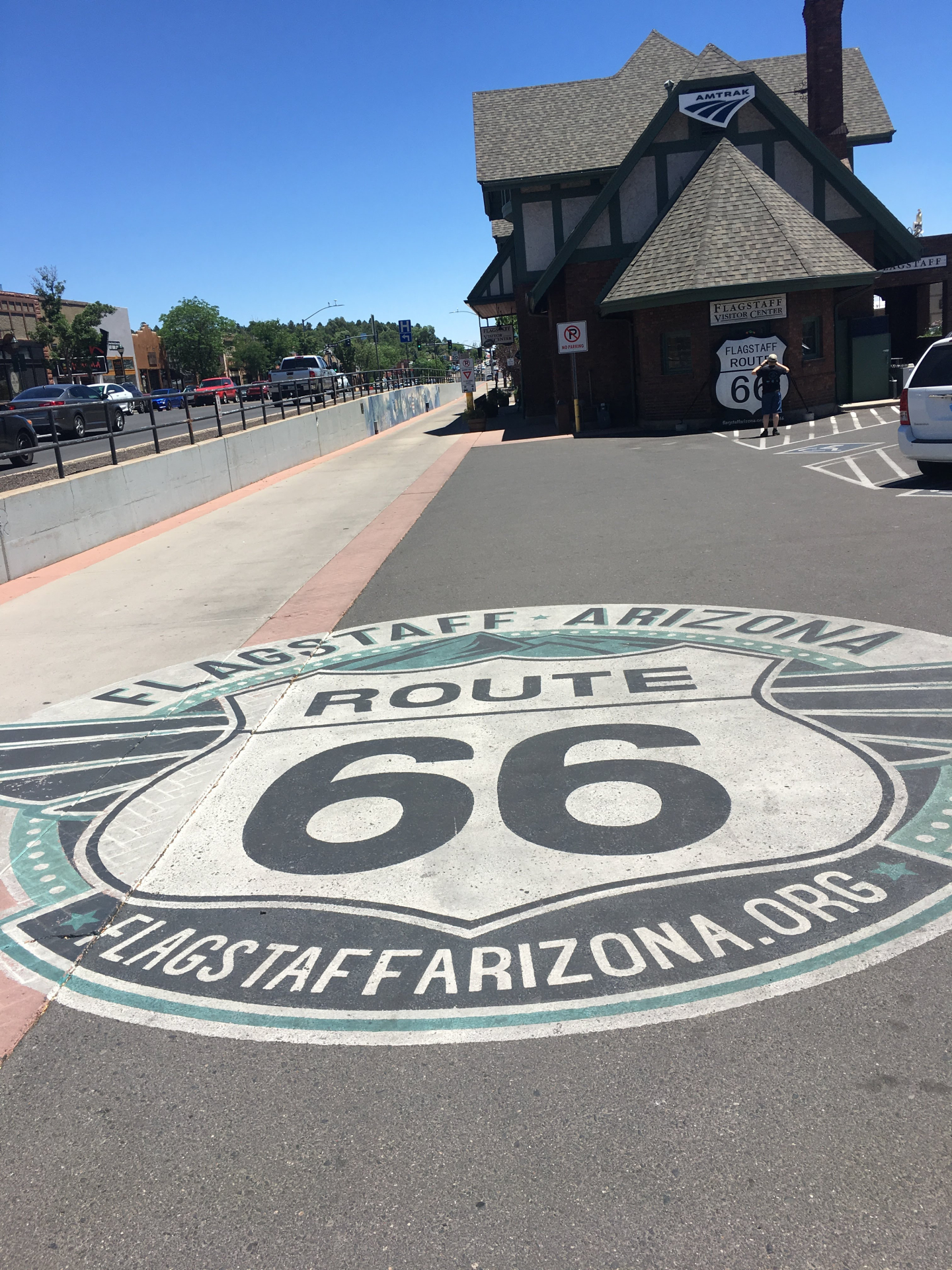 route 66 logo painted on street