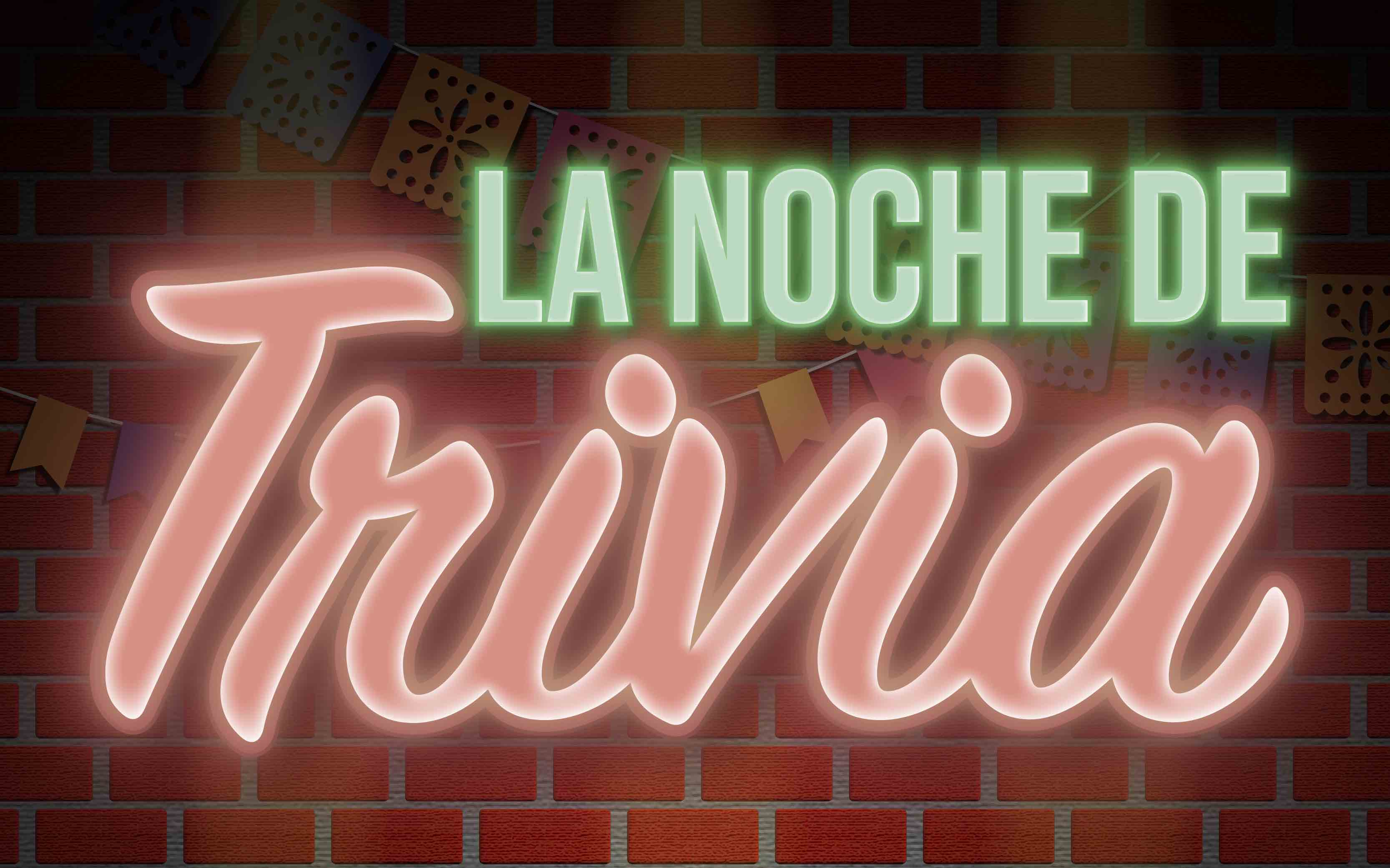 A rustic background with the title "La Noche De Trivia" in neon colors.