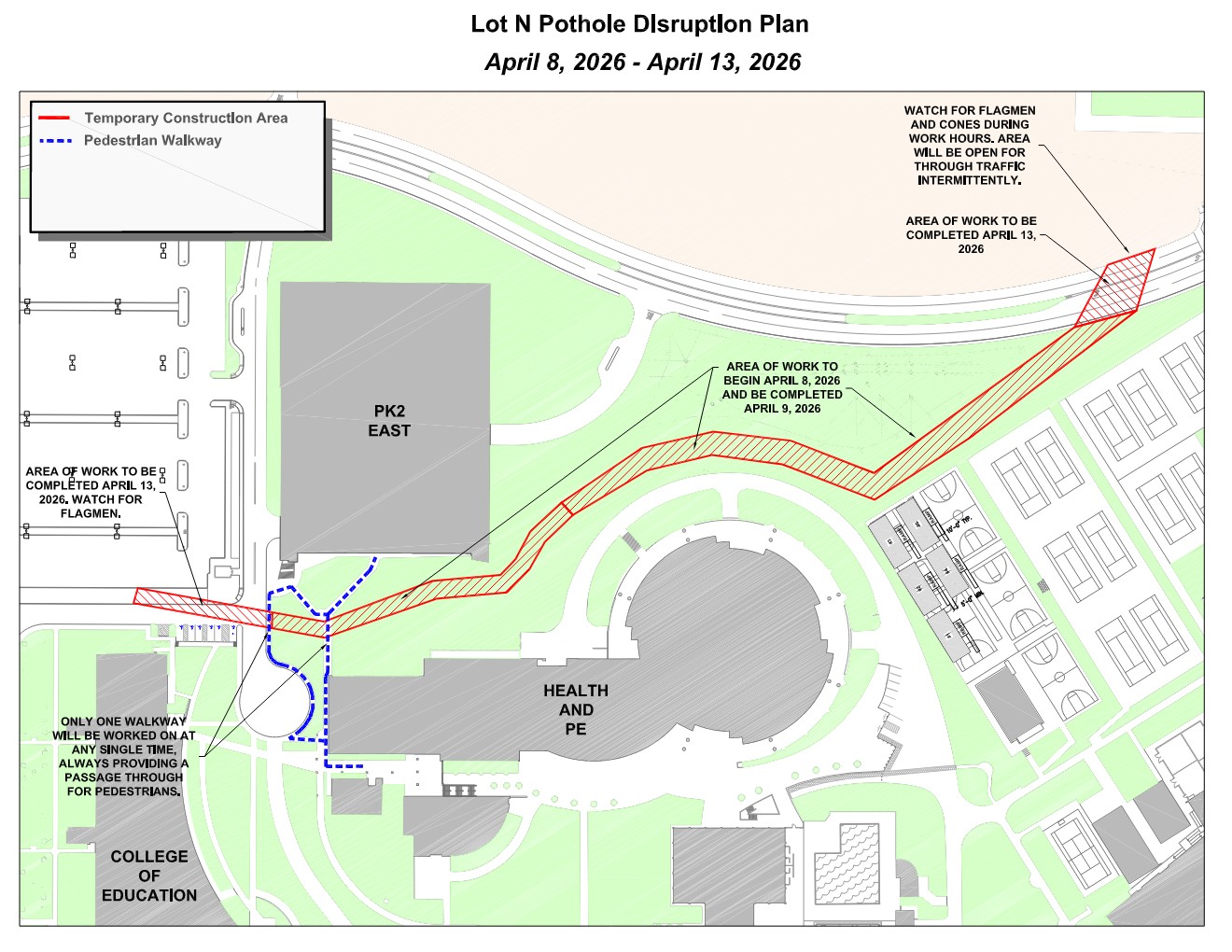Campus map depicting areas of construction.