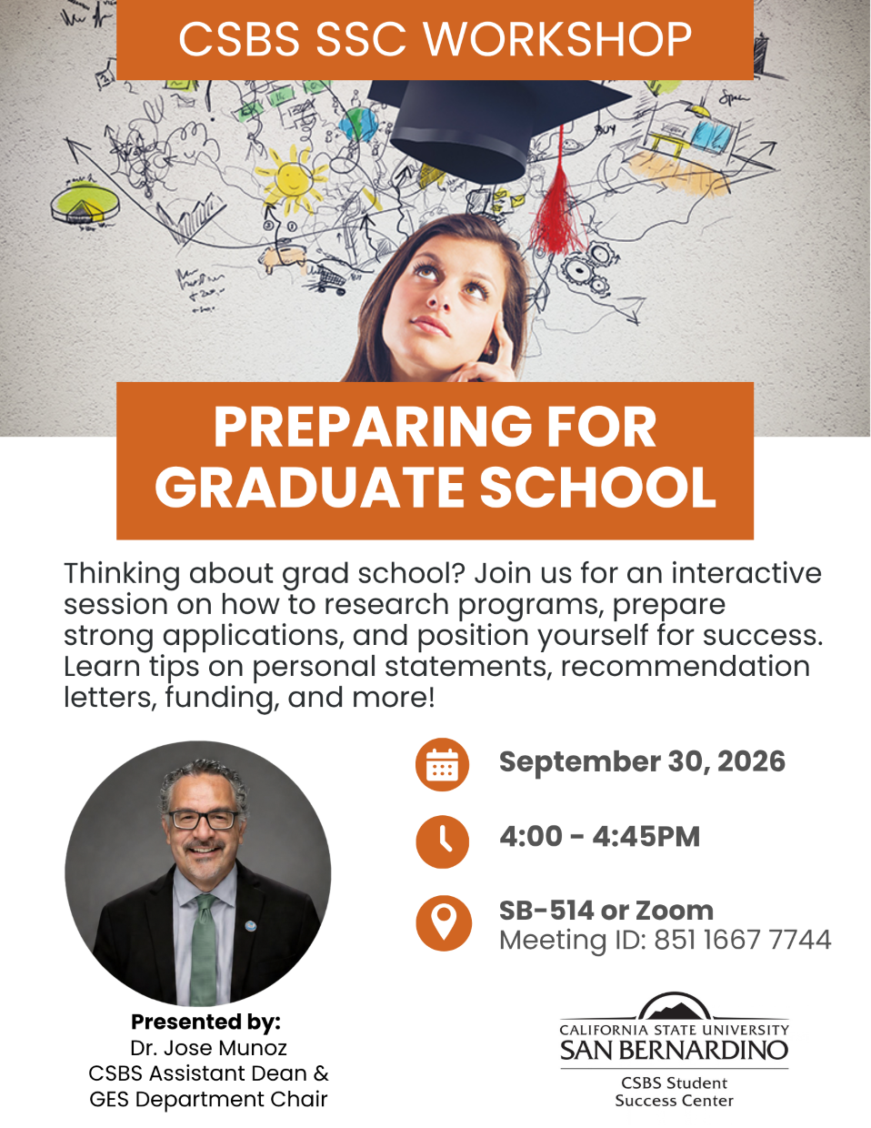 CSBS SSC flyer for Preparing for Grad School Workshop 