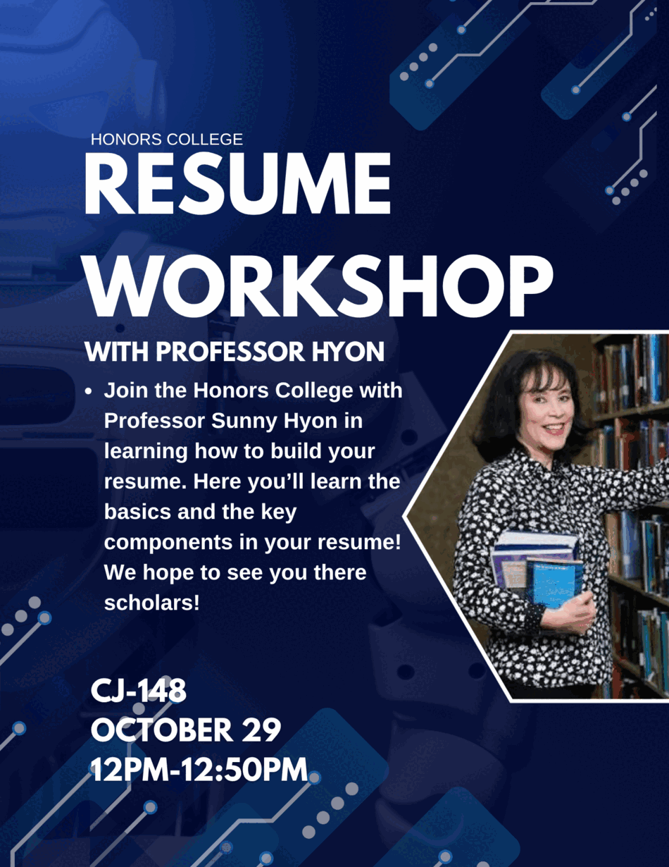 Flyer for Resume Workshop with Sunny Hyon