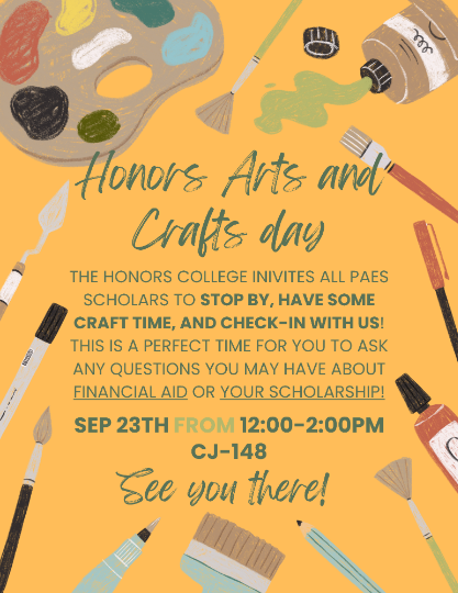 Flyer for Honors Arts and Crafts Day