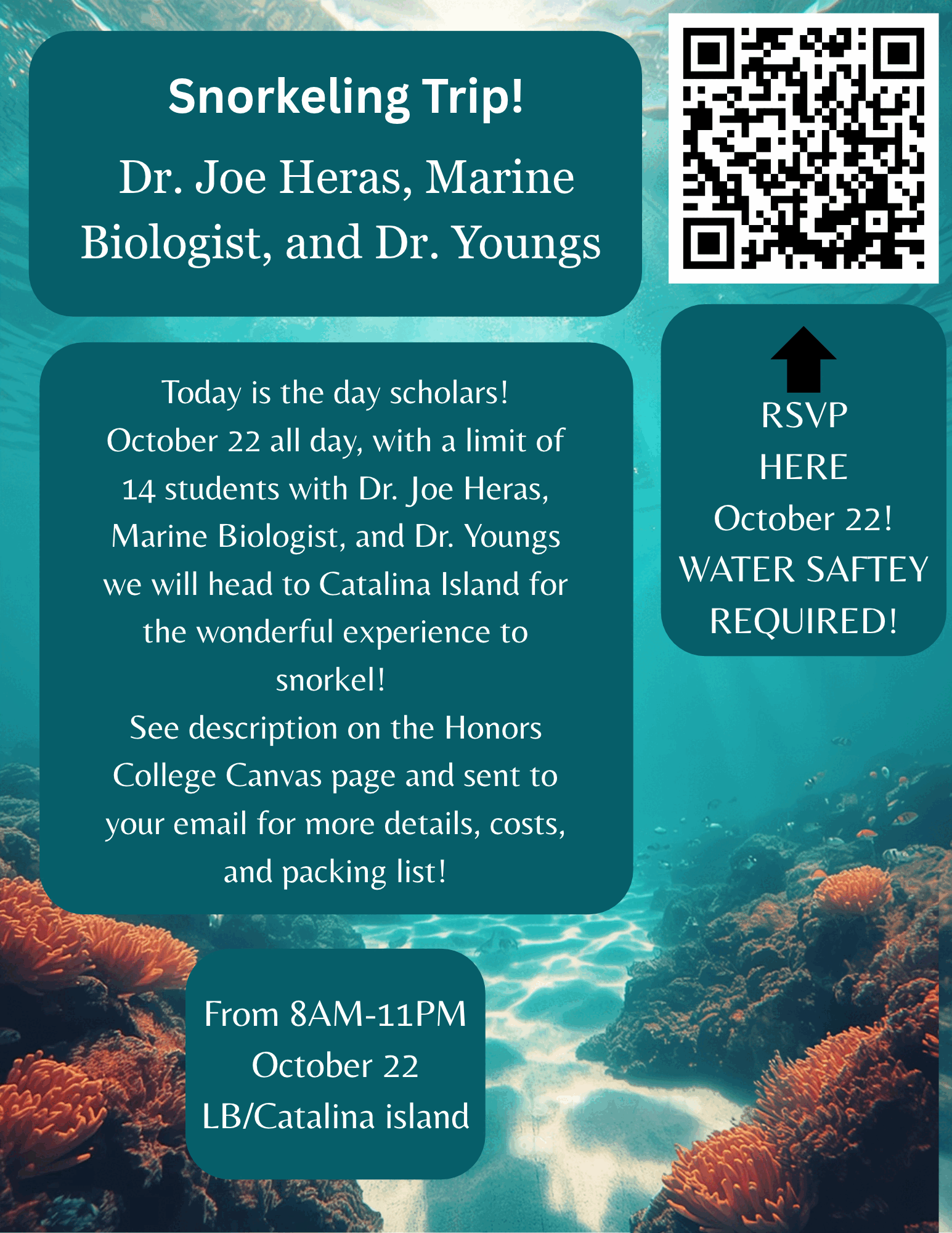 flyer for Catalina Island Field Excursion - Snorkel with a Marine Biologist