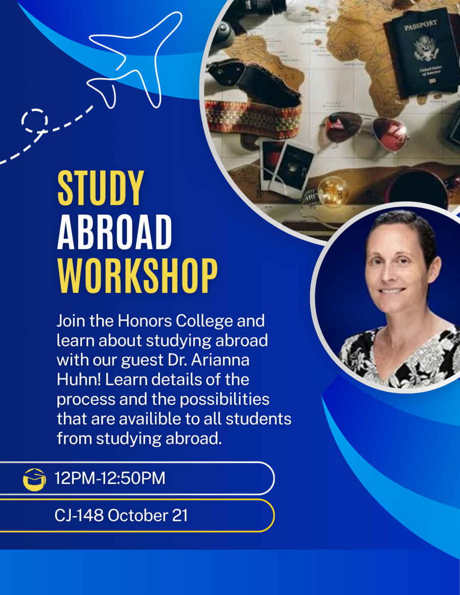 flyer for Study Abroad Workshop w/ Dr. Arianna Huhn