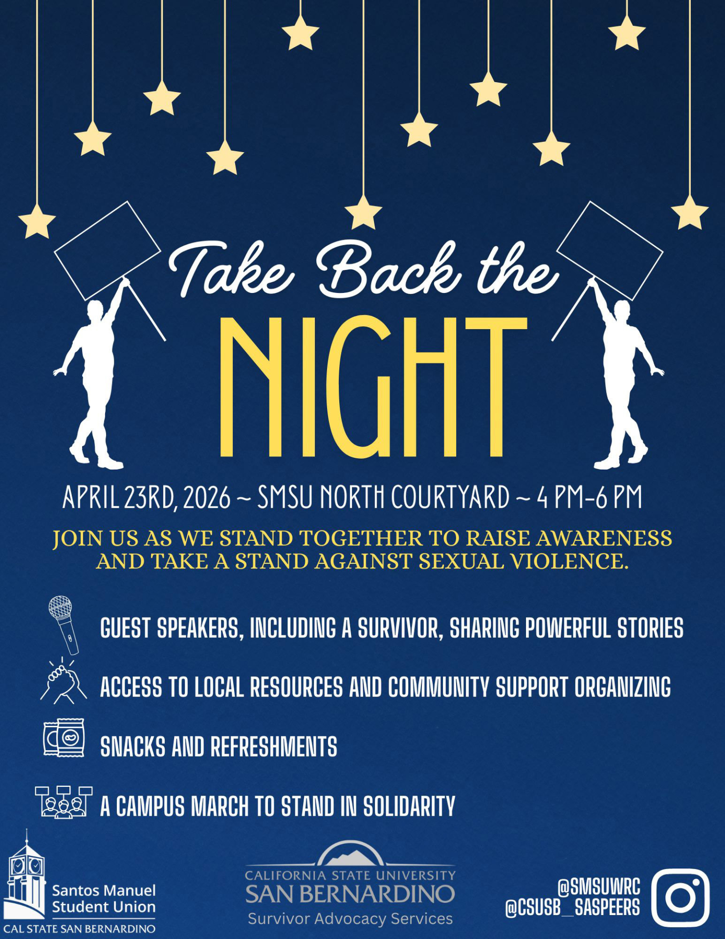 April 23, 2026, Take Back the Night event flyer.