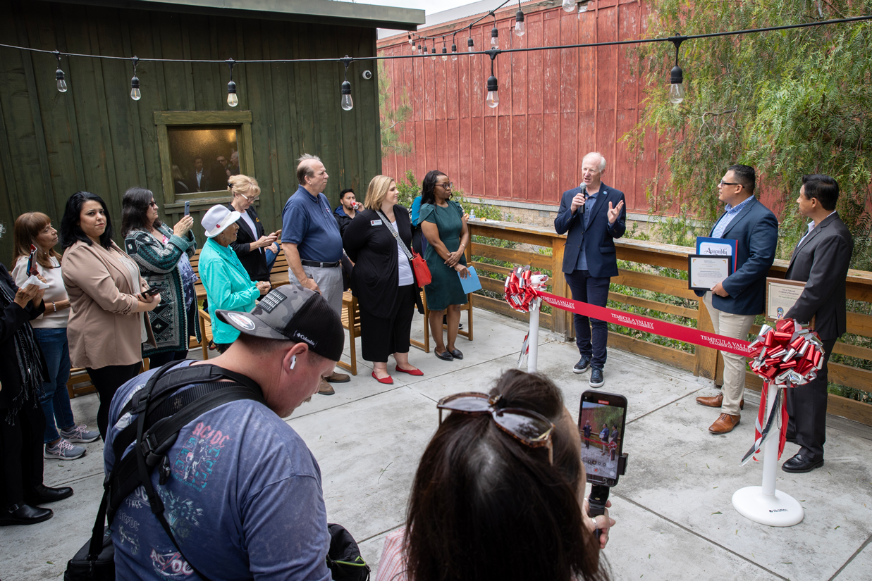Mike Stull speaking at the ribbon-cutting ceremony for the Temecula Entrepreneurial Resource Center on May 24, 2024.