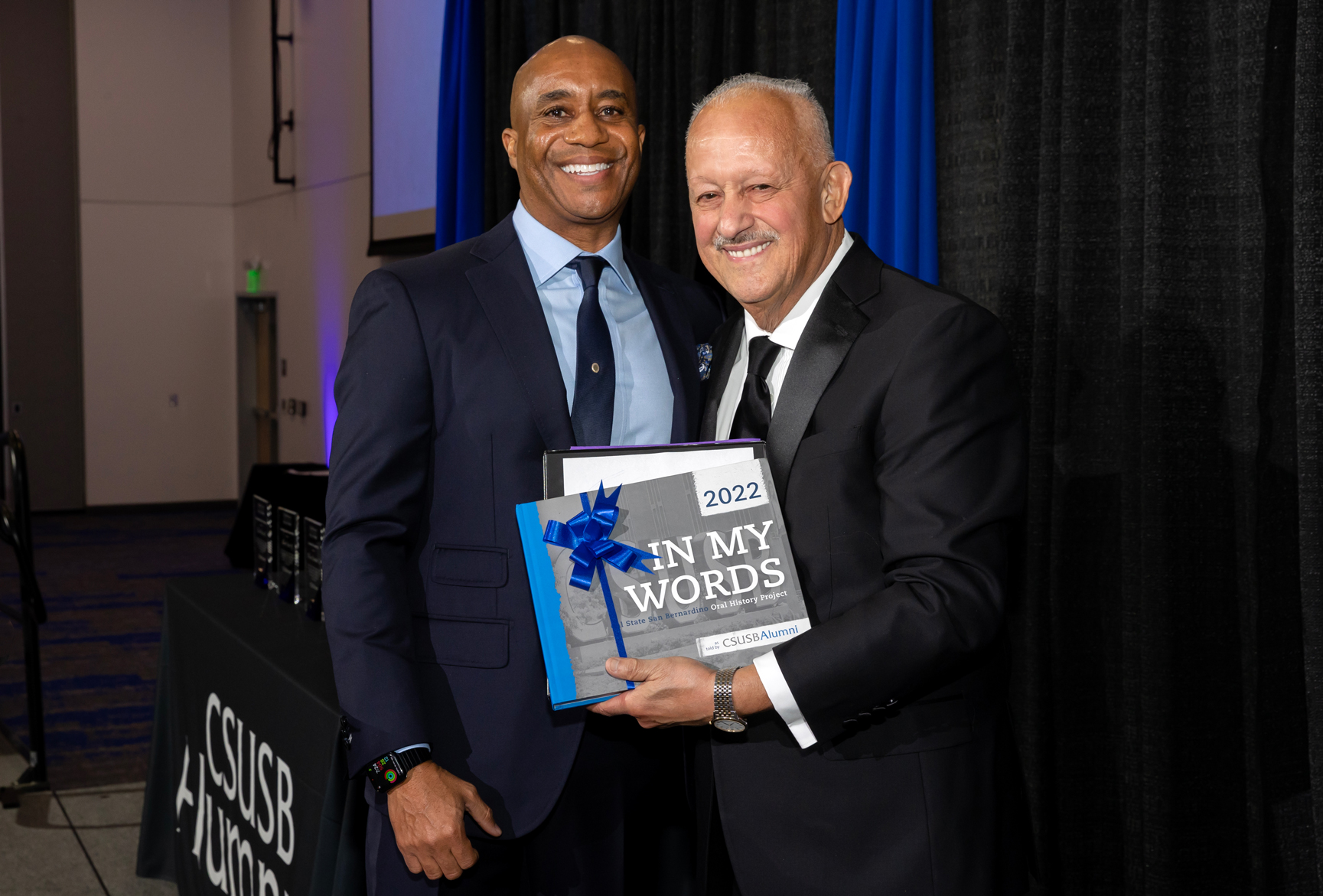 Sedrick Spencer, at left, with CSUSB President Tomás D. Morales