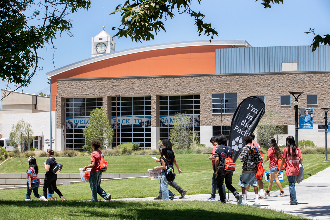 Students walking across campus