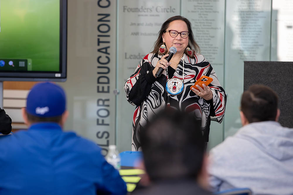 Tribal Elder Hannah Kivalahula-Uddin, assistant professor in the Watson College of Education, led a smudging ceremony at the event, which is performed to spiritually cleanse participants and the space, creating a sacred and respectful setting aligned with ancestral and land-based traditions.
