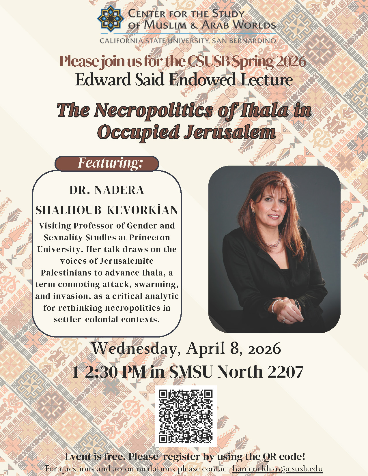 Web flyer for the Spring 2026 Edward Said Endowed Lecture
