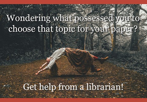 Wondering what possessed you to choose that topic for your paper? Get help from a librarian! A young woman floats on her back in the air in a forest clearing.