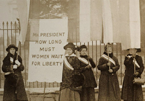 Mr. President, how long must women wait for liberty? Historic photo of 5 female protesters.