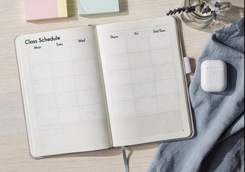 Open planner with Class Schedule at the top of the page and a column for each day of the week.