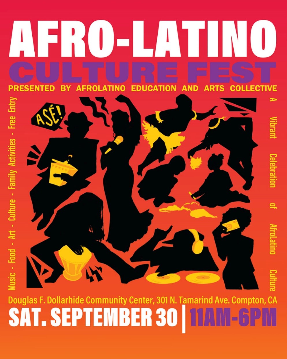 Afro-Latino Culture Fest flyer with people dancing and event text.