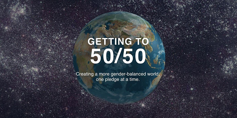 Picture of the world.  Getting to 50/50. Creating a More gender balanced world one pledge at a time.