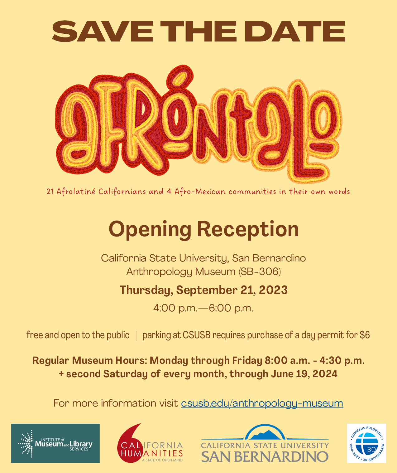 Afrontalo Opening Reception event and information flyer