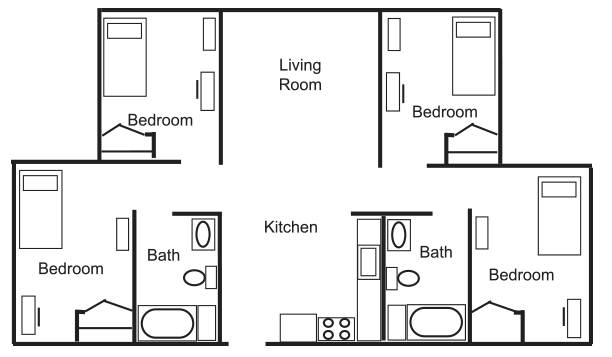 4 Bedroom, 2 Bath Apartment